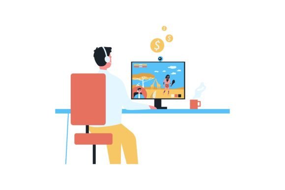 Cartoon Guy Streaming Game He Playing On