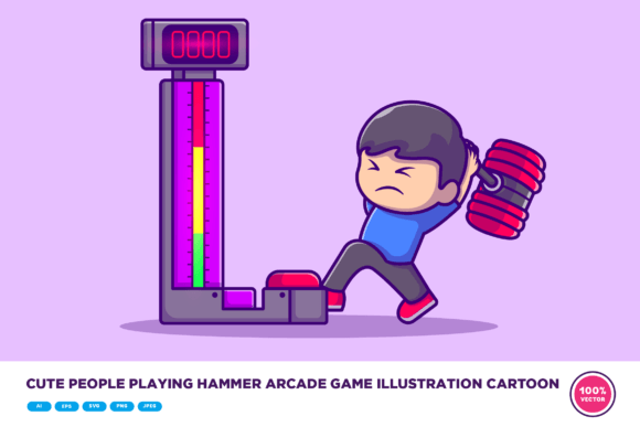 Cute People Playing Hammer Arcade Game: A Versatile Design Asset for Creative Projects