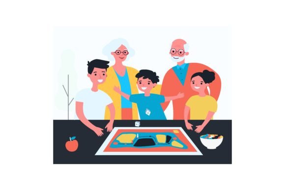 Happy Children Playing Board Game with G: A Playful Font for Family-Centered Design