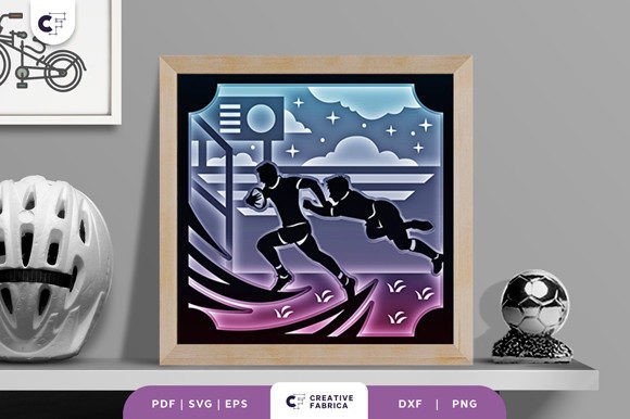 Rugby Game 3D Shadow Box Paper Cut